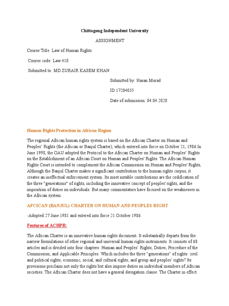 Human Rights Final Assignment | PDF | European Convention On Human ...