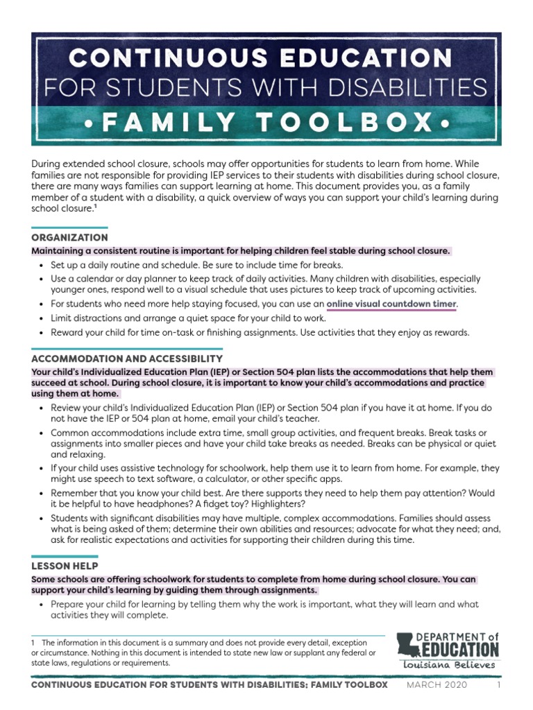 Family Toolbox Ways To Support Students With Disabilities During School ...
