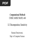 Computational Methods: Cmsc/Amsc/Mapl 460 LU Decomposition, Sensitivity