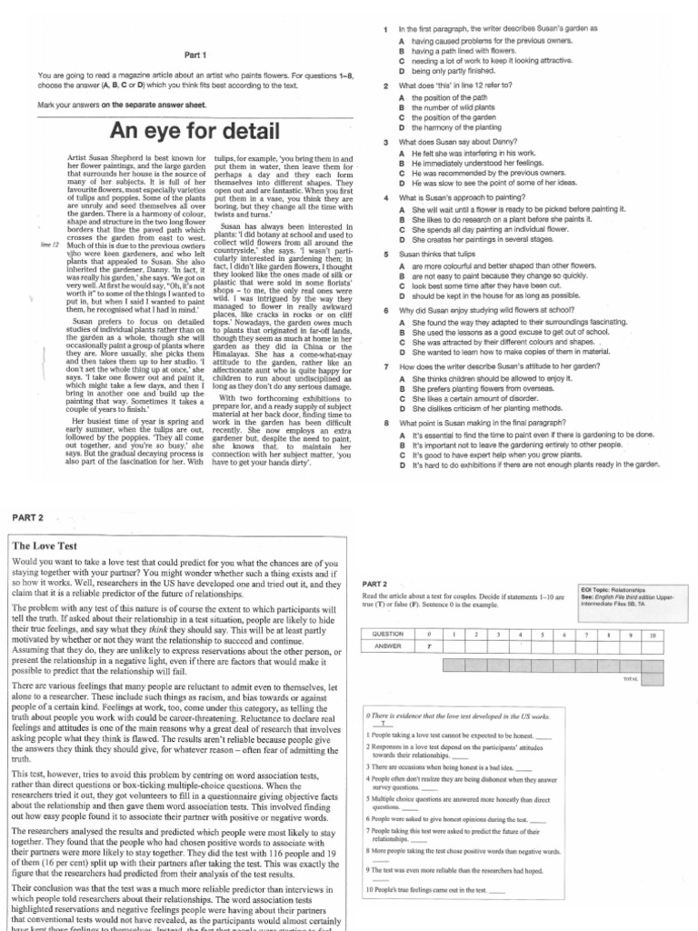 Reading Test - An Eye For Detail | PDF
