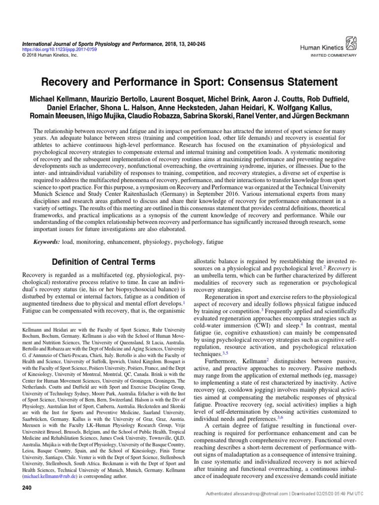 Recovery and Performance in Sport | PDF | Stress (Biology) | Psychology