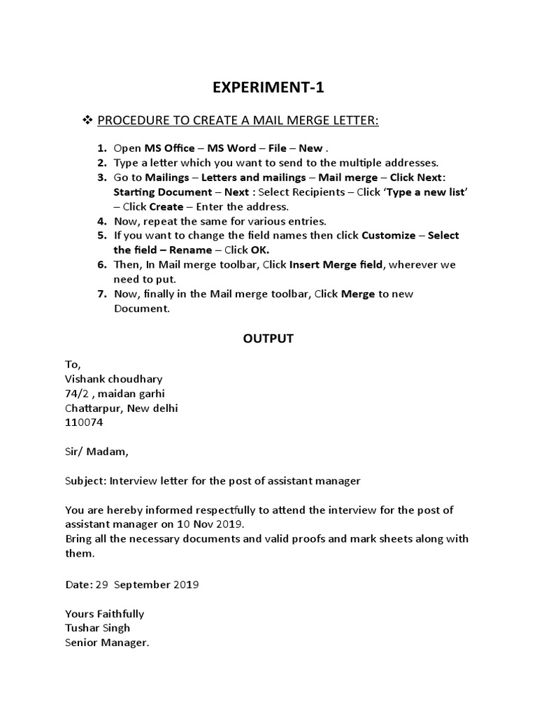 Project On How To Mailmerge | PDF | Software | Computing