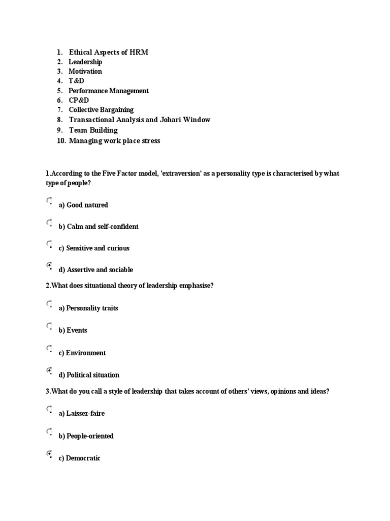 HR Questions PDF Leadership Performance Appraisal