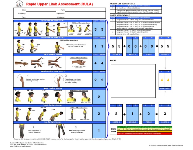 Upper Arm Posture Scores: Date: Task: Company: Supervisor: Dept ...
