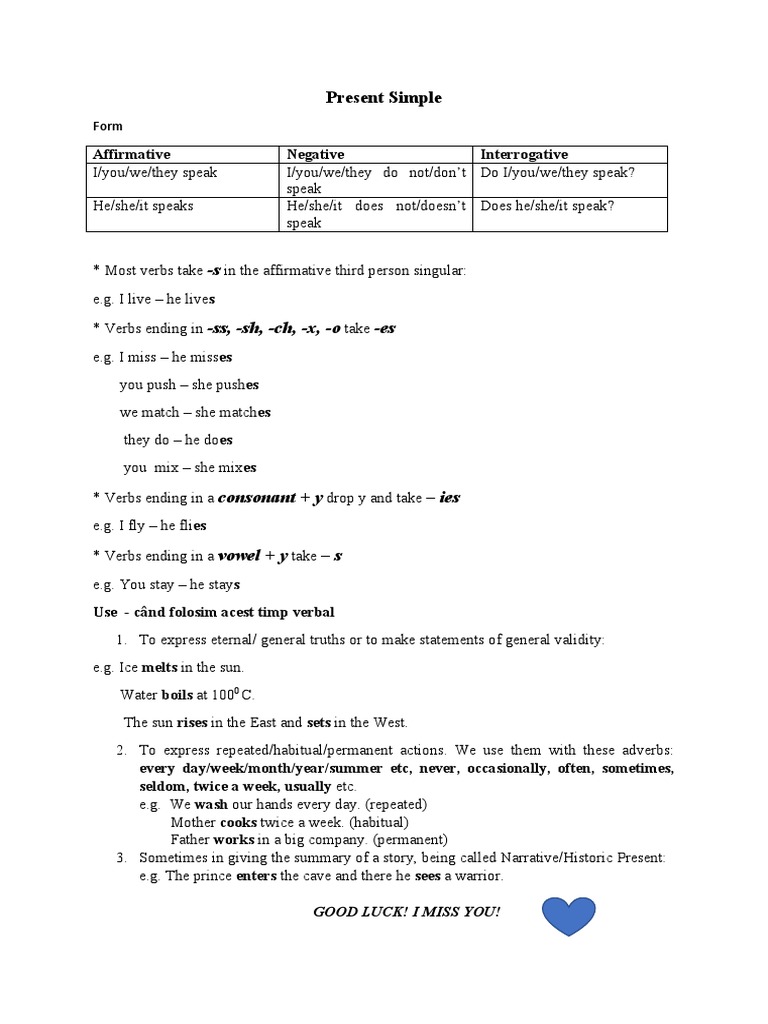 Present Simple: Affirmative Negative Interrogative | PDF