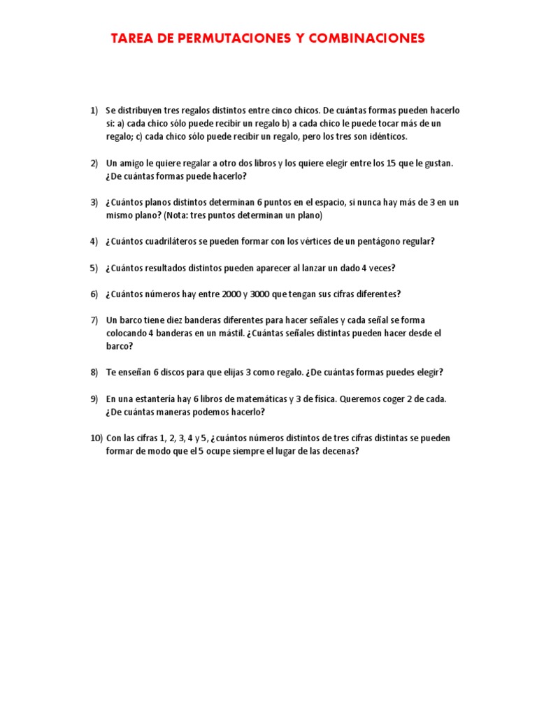 Problemas de Permutaciones y Combinaciones | PDF
