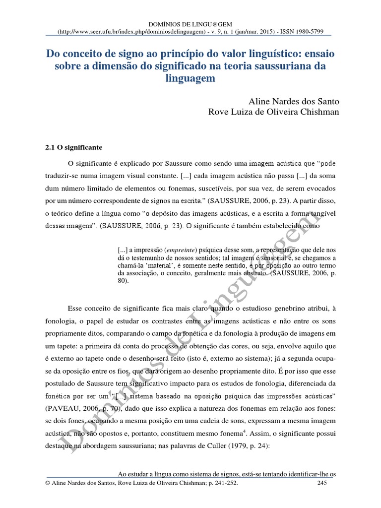 Do Conceito de Signo Ao Princípio Do Valor Linguístico Ensaio PDF PDF Linguística Imagem