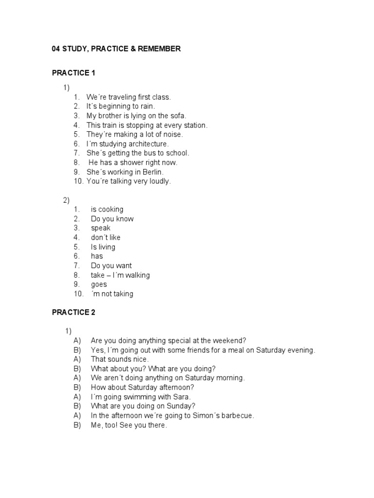 Study and Practice Exercises | PDF | Cooking, Food & Wine
