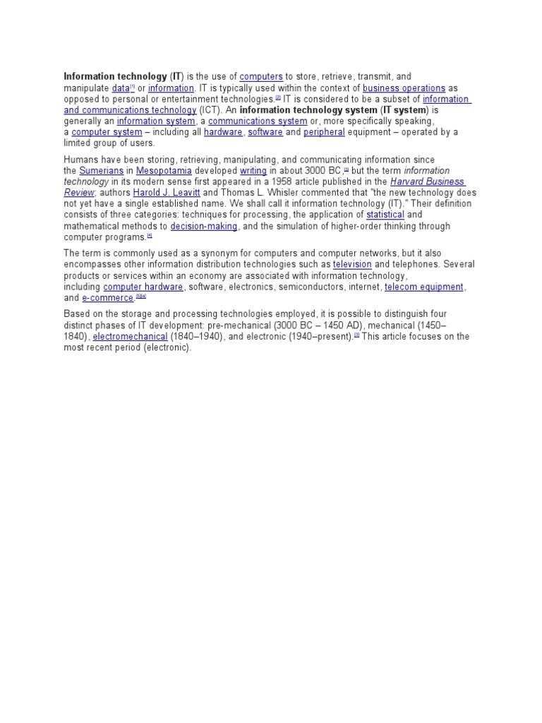 Overview of Information Technology (IT) | PDF | Finance & Money Management