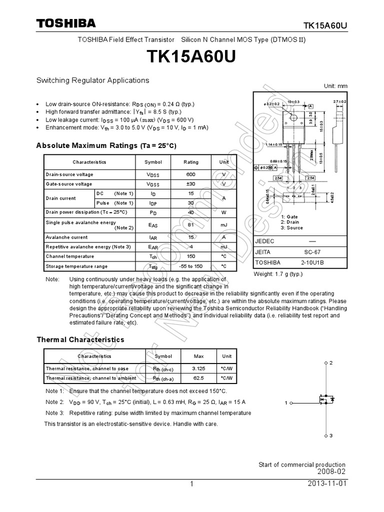 Toshiba TK15A60U / K15A60U Transistor – Original New, Dalbani Compatible