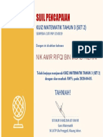 Certificate - For - NIK - AMIR - RIFQI - BIN - MOHD - RIZAINI - For - KUIZ - MATEMATIK 2 PDF