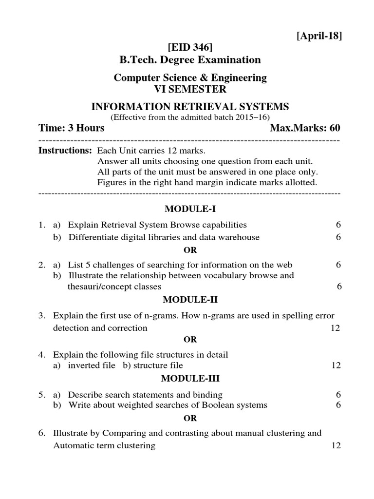 Information Retrieval Systems Exam Guide | PDF | Cluster Analysis ...