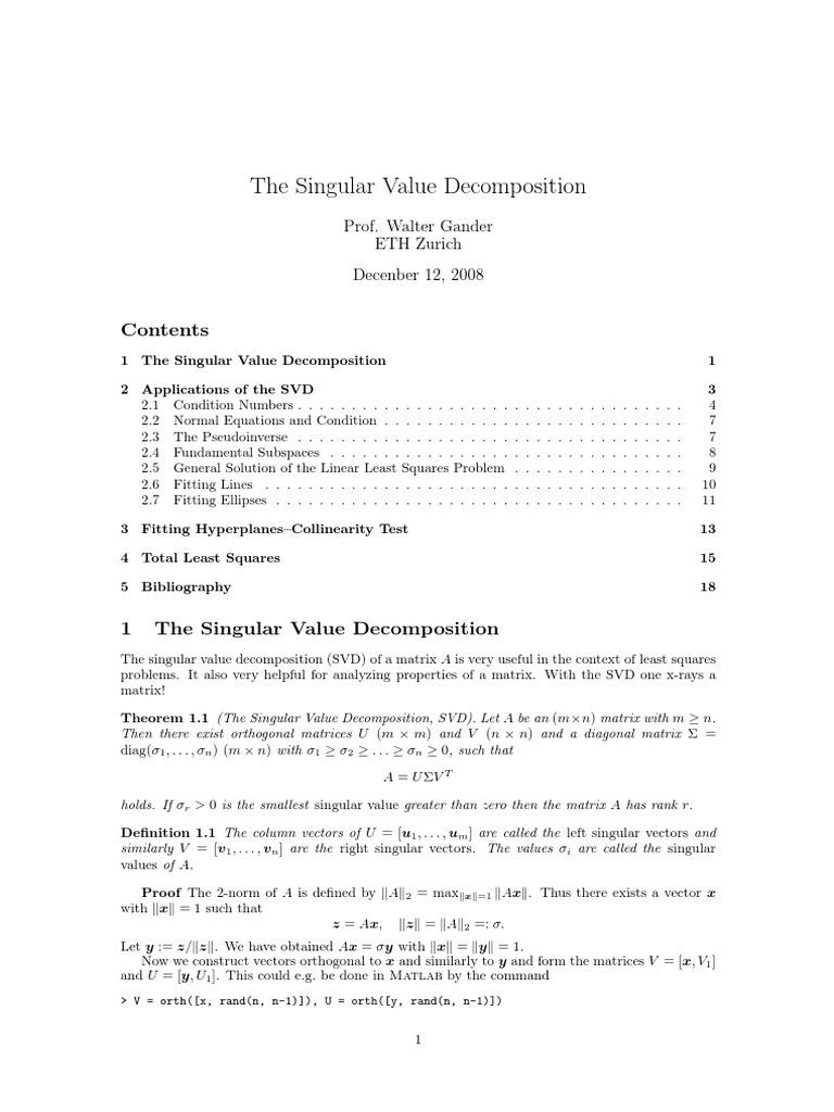 Svdneu Pdf Least Squares Matrix Mathematics