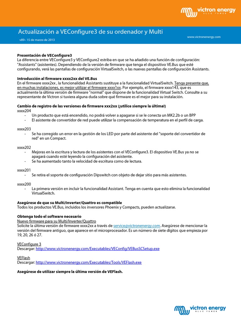 VICTRON PHOENIX VE CONFIGURE 3 Actualizacion Ordenador y Multi Manual