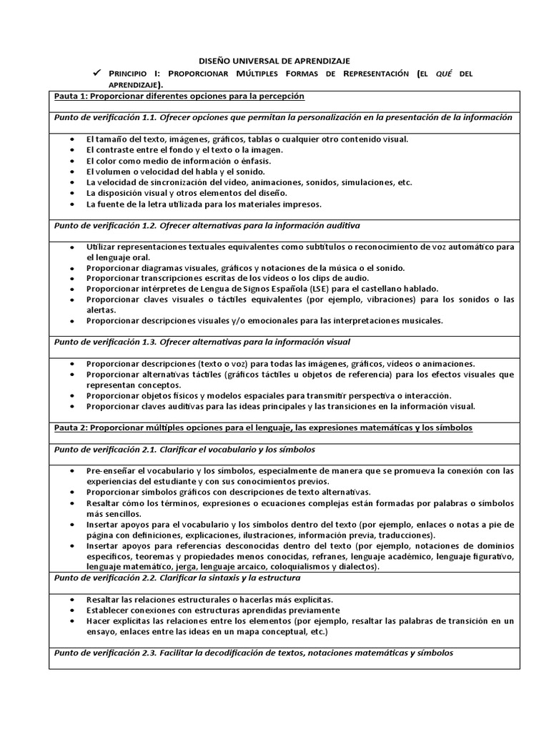 Diseño Universal de Aprendizaje: Principios y Pautas | PDF | Imagen ...