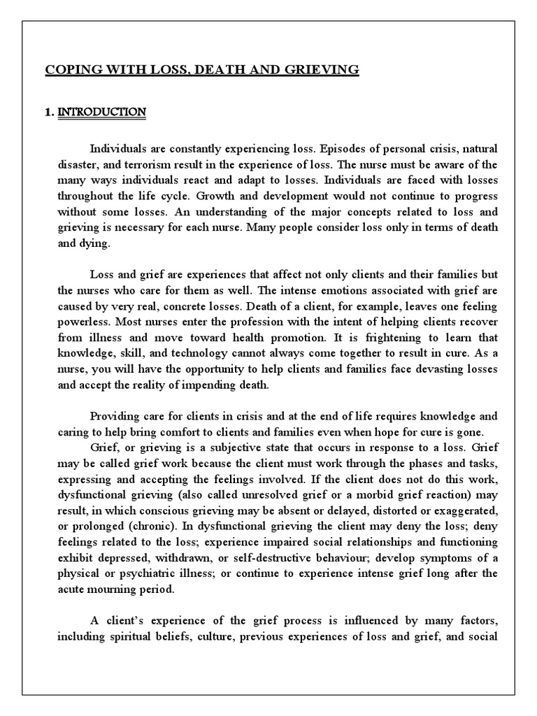 Understanding Grief and Loss in Nursing | PDF | Grief | Palliative Care