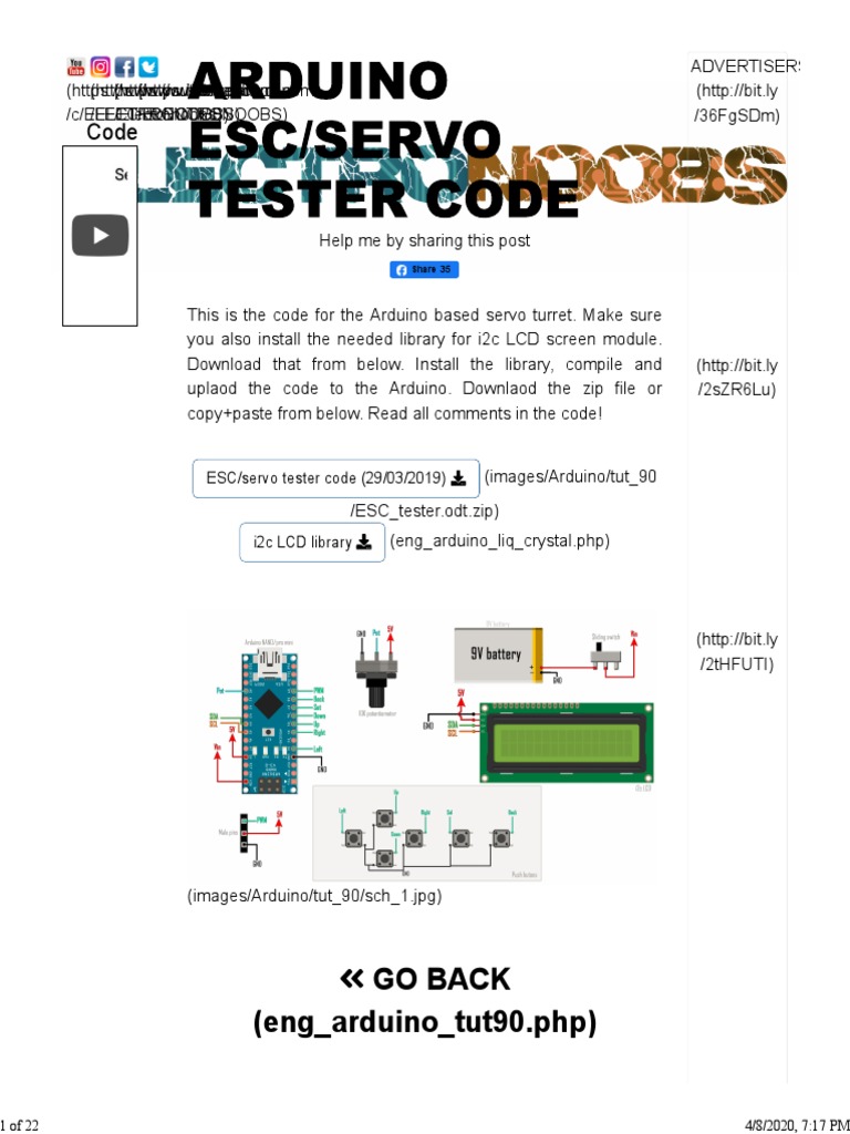 Arduino Code and Instructions for an RC Servo Turret and ESC