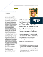 Carlos Enrique Guzmán Cárdenas. Debates sobre la institucionalidad cultural en Venezuela 1991-2016. Gobernanza, pensamiento y políticas culturales en tiempos de autoritarismo