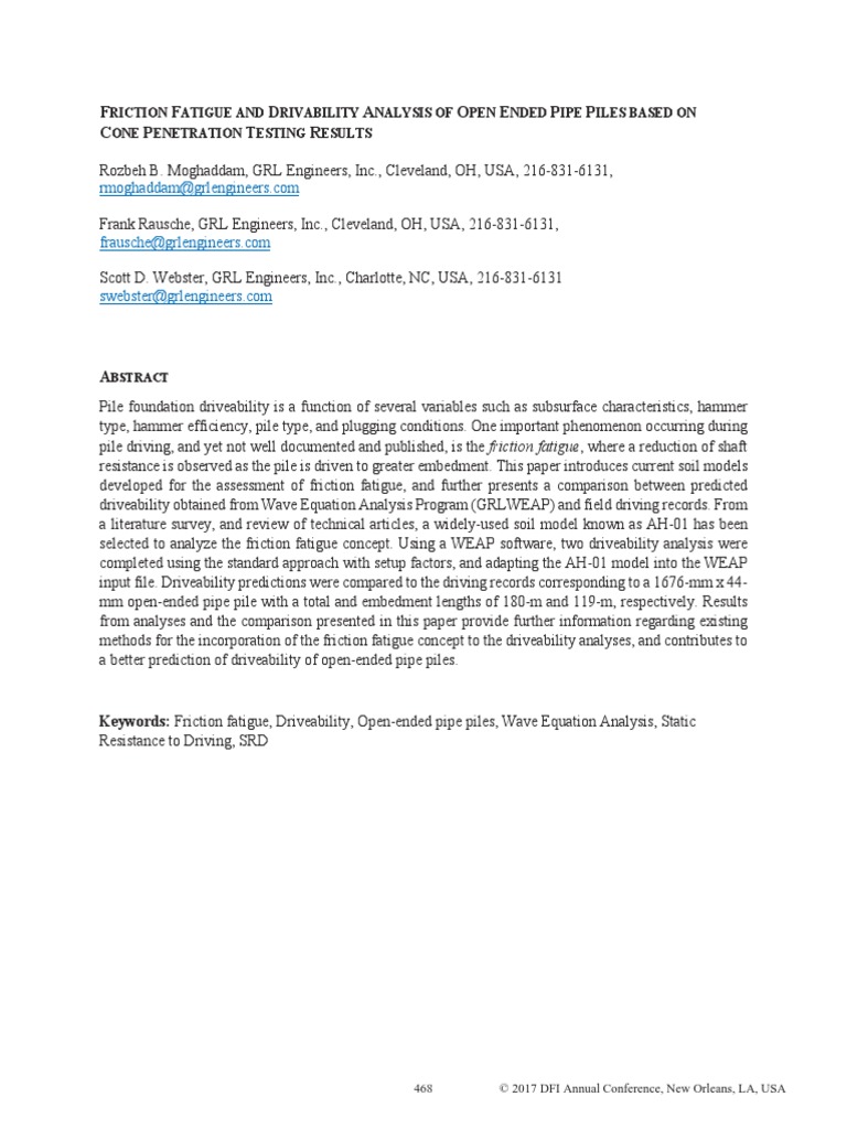 Friction Fatigue and Drivability Analysis of Open Ended Pipe Piles ...