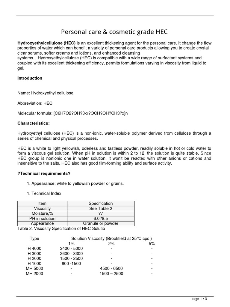 Personal Care & Cosmetic Grade HEC PDF Cosmetics Gel