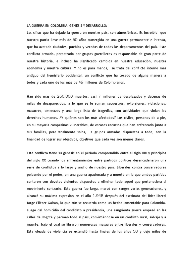 Historia y Consecuencias de la Guerra en Colombia | PDF | Guerra de ...