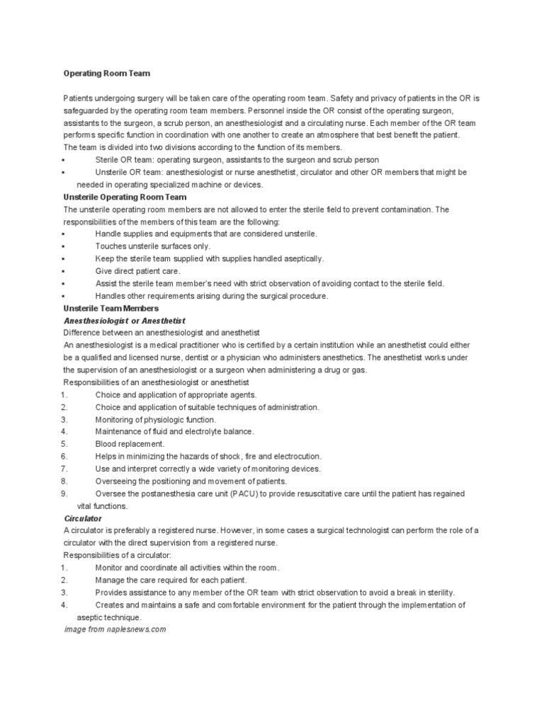 Operating Room Team | PDF | Surgery | Operating Theater