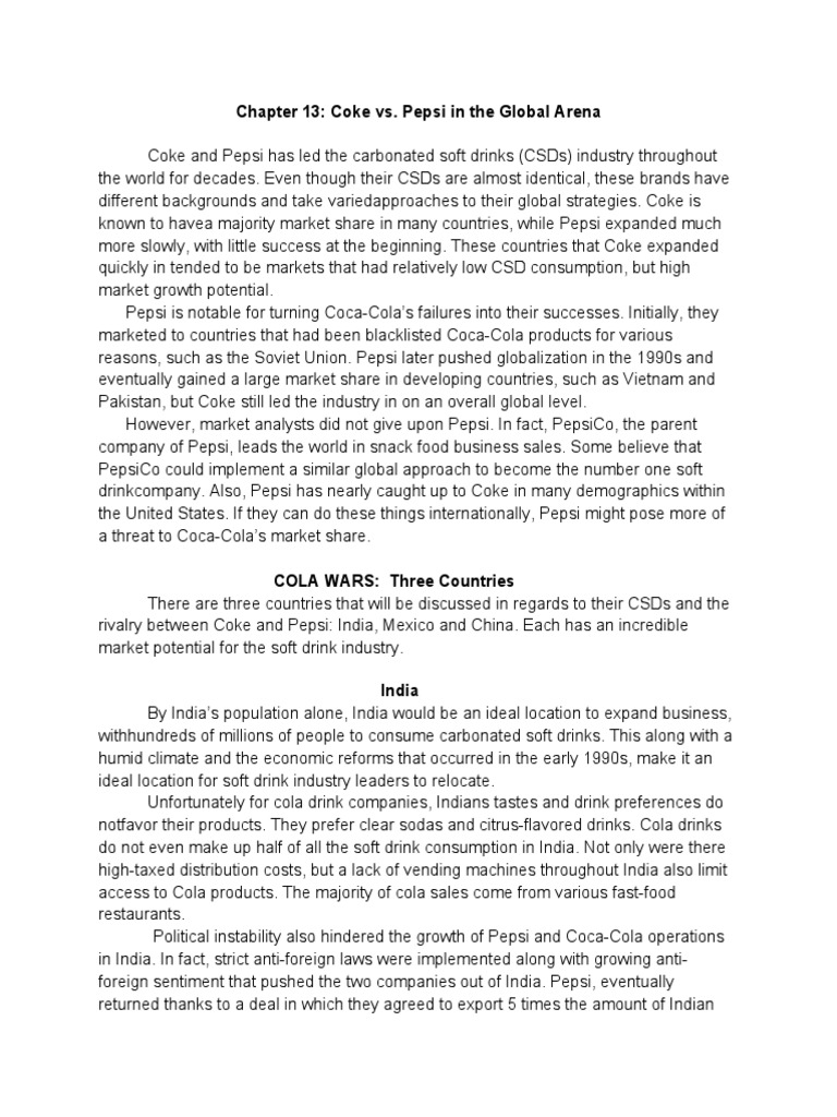 Coke vs. Pepsi in The Global Arena | PDF | Pepsi | Coca Cola