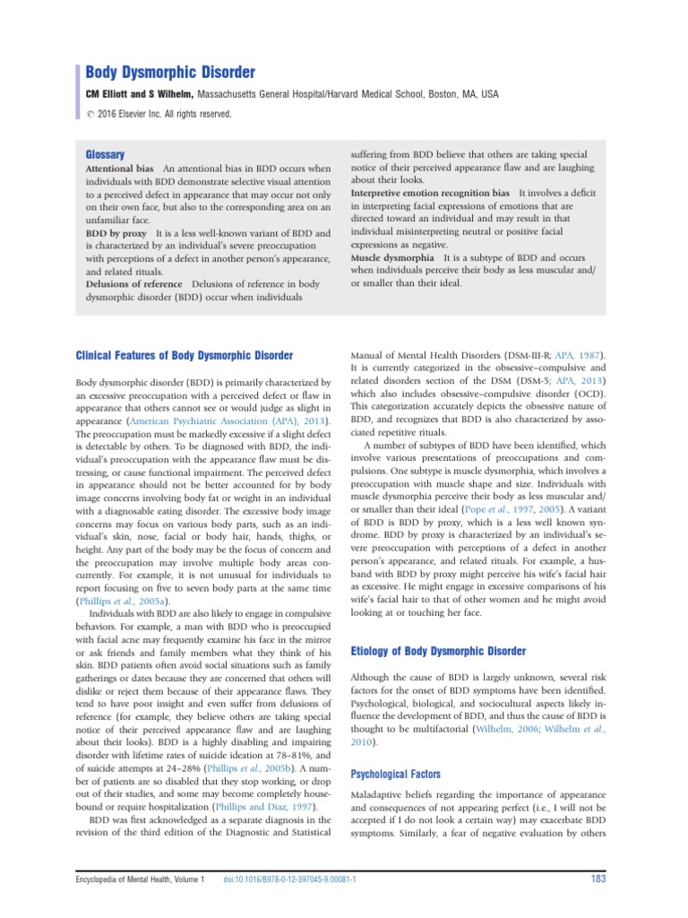 Body Dysmorphic Disorder: Glossary | PDF | Cognitive Behavioral Therapy ...