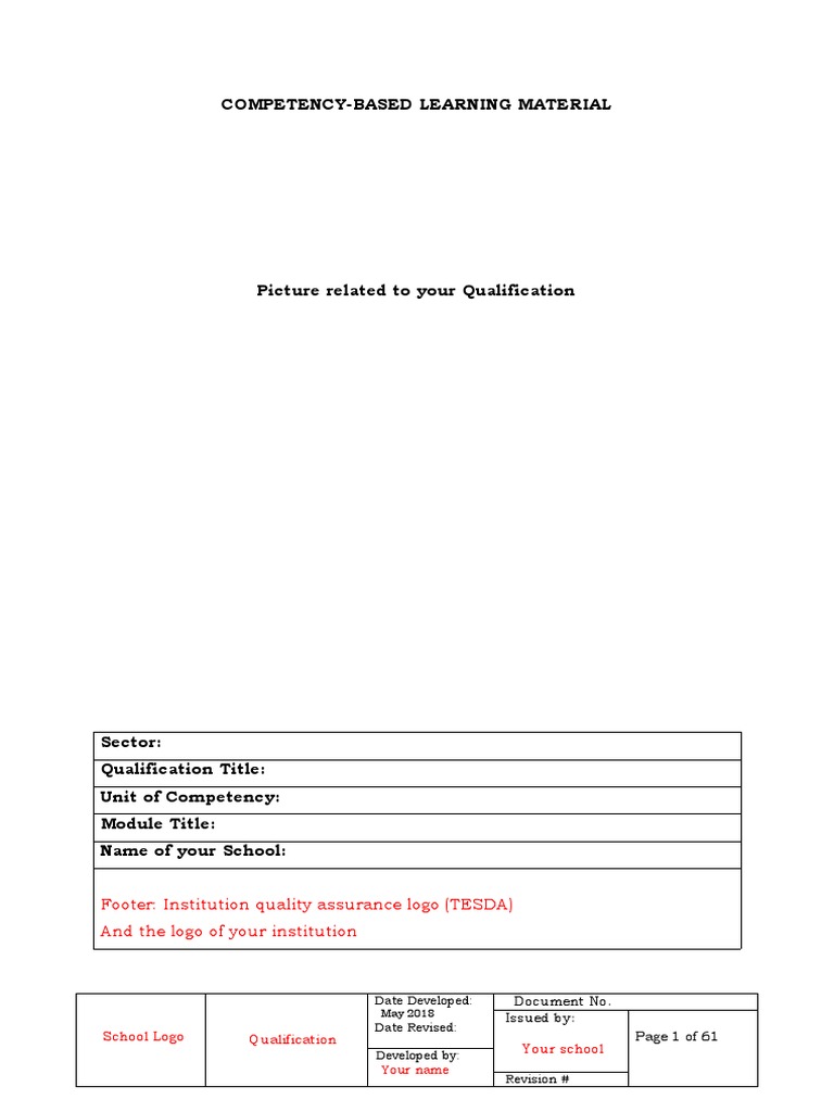 Competency-Based Learning Material: Footer: Institution Quality ...