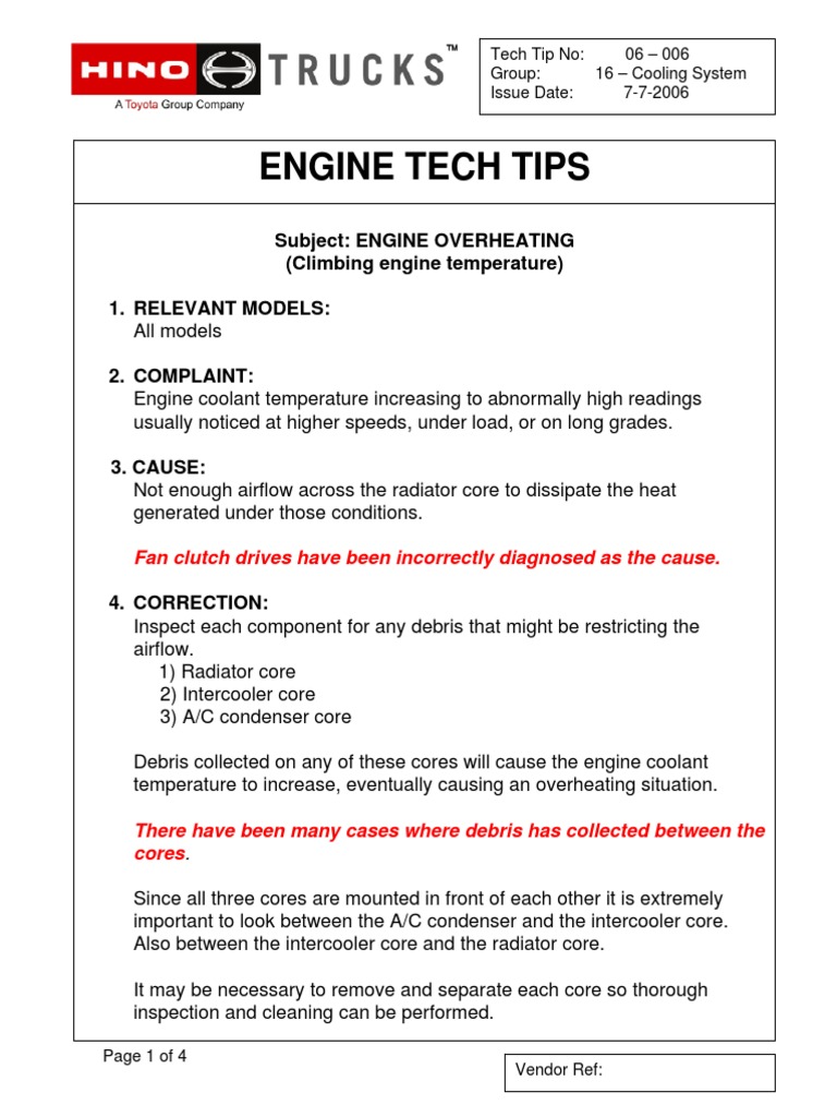 Engine Tech Tips Subject Engine Overheating (Climbing Engine