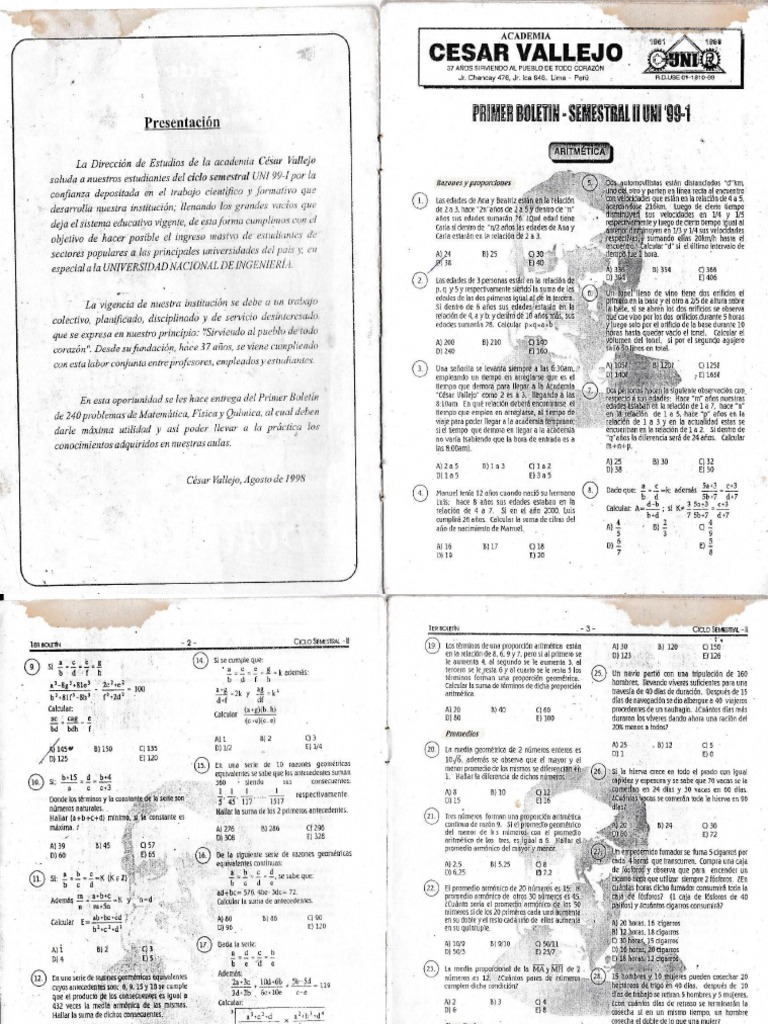 Boletin 1 SEM Cesar Vallejo - Semestral II - 99-1 | PDF