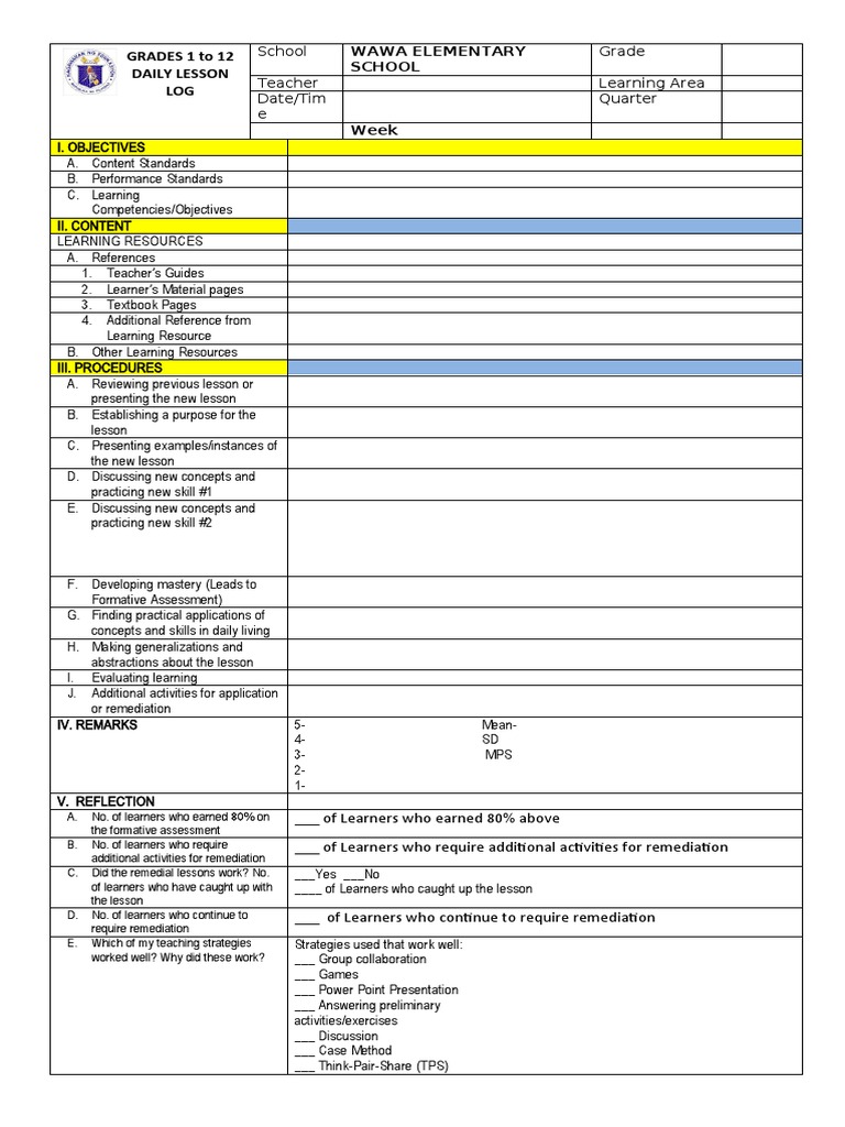 CotDll Form PDF Educational Assessment Learning