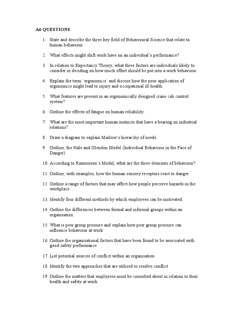 Key Concepts in Human Behavior and Safety | PDF | Science & Mathematics ...