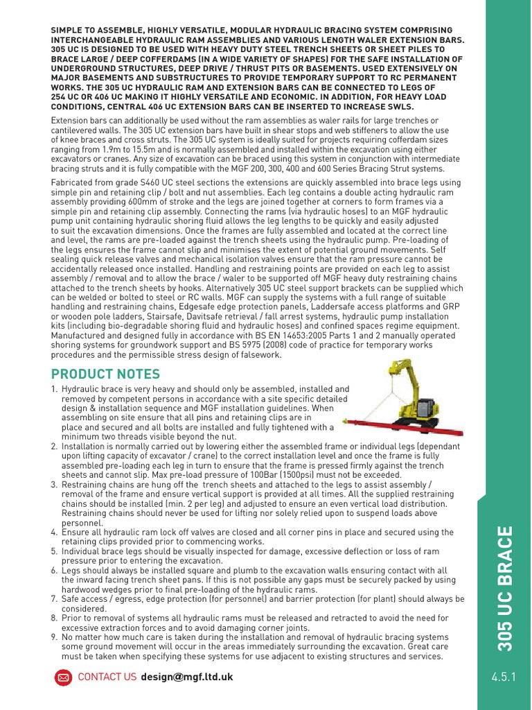 Guide to the Installation and Use of the MGF 305 UC Hydraulic Bracing