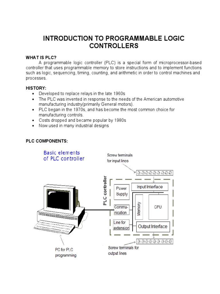 Introduction To Programmable Logic Controllers What Is PLC? PDF Programmable Logic