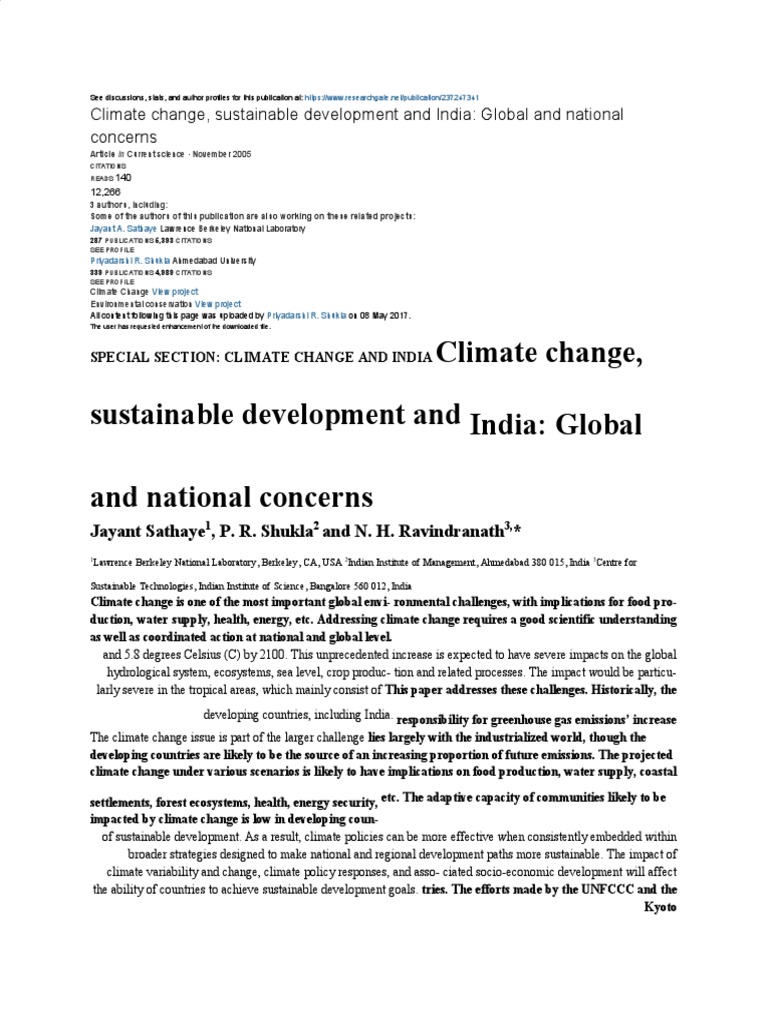 Climate Change and Sustainable Development in India | PDF | United ...