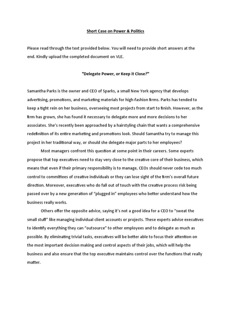 Short Case On Power & Politics | PDF | Marketing | Economies