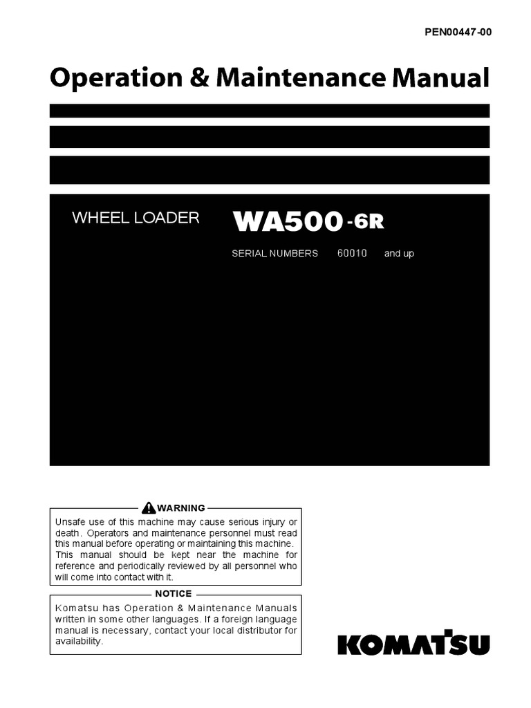 Wheel Loader Serial Numbers and up Safety Truck