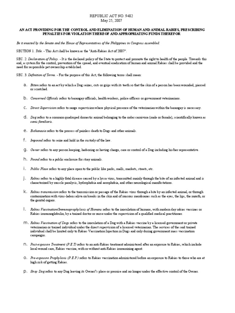 Anti-Rabies Act of 2007 Overview | PDF | Rabies | Animals And Humans