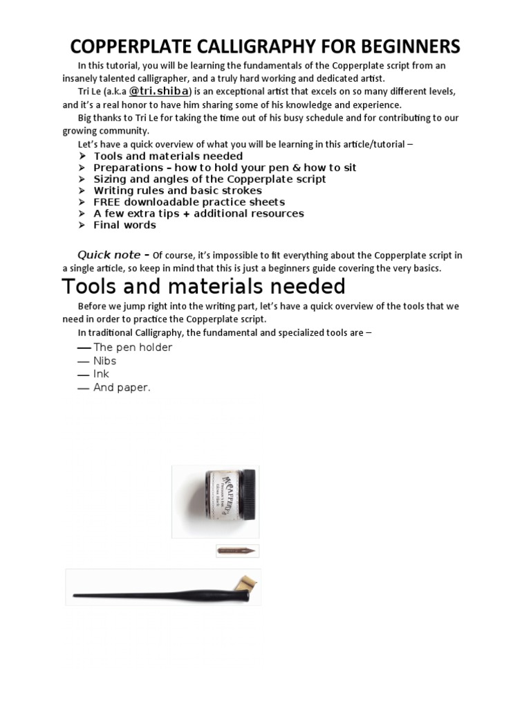 Copperplate Calligraphy For Beginners | PDF | Calligraphy | Pen