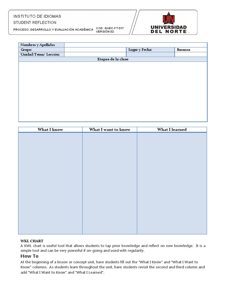 WKL Chart for Student Reflection | PDF
