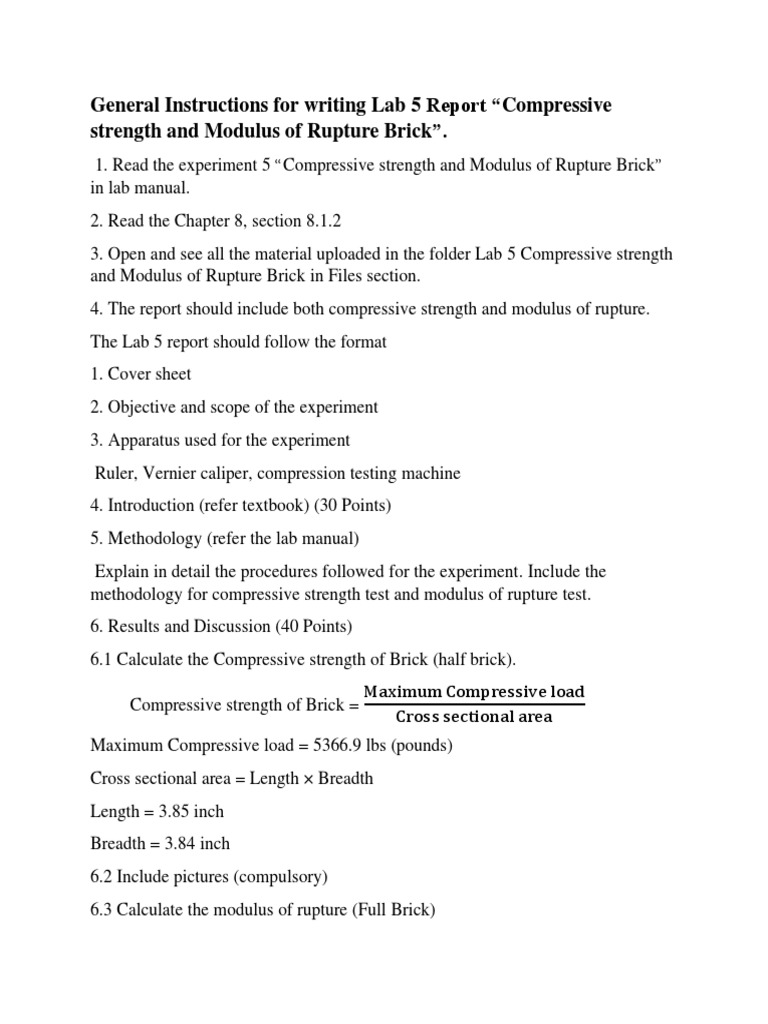 Lab 5 Brick Strength Test Report Guide | PDF