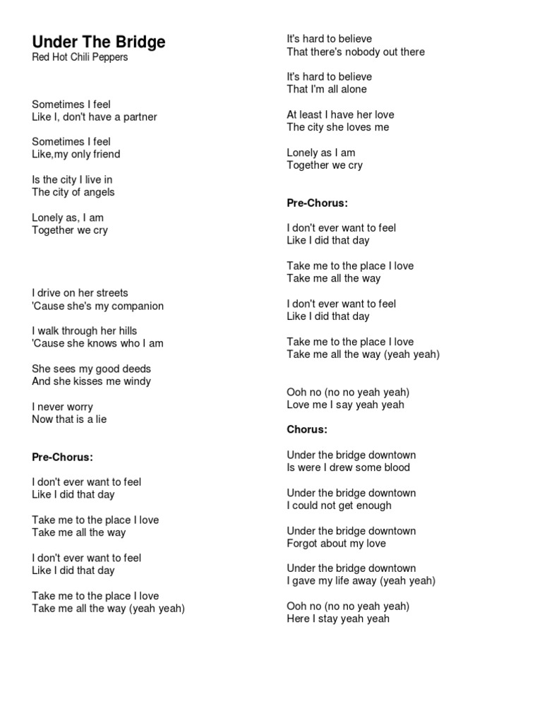 Under the Bridge Lyrics Analysis | PDF | Poetry