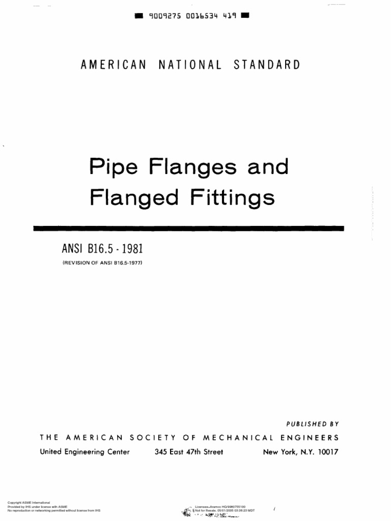 Ansi B16 5 Pipe Flanges Fittings 1981 Pipe Fluid Conveyance Mechanical Engineering