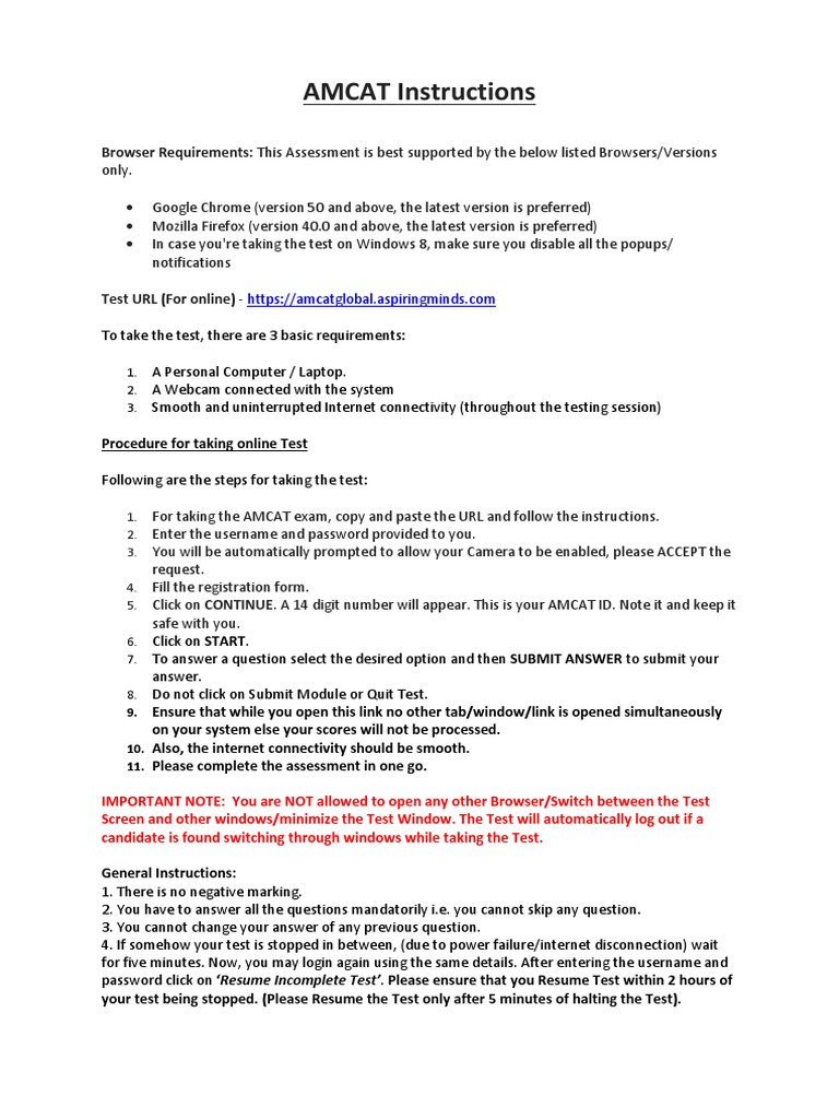 AMCAT Test Instructions and Guidelines | PDF | Digital Technology ...