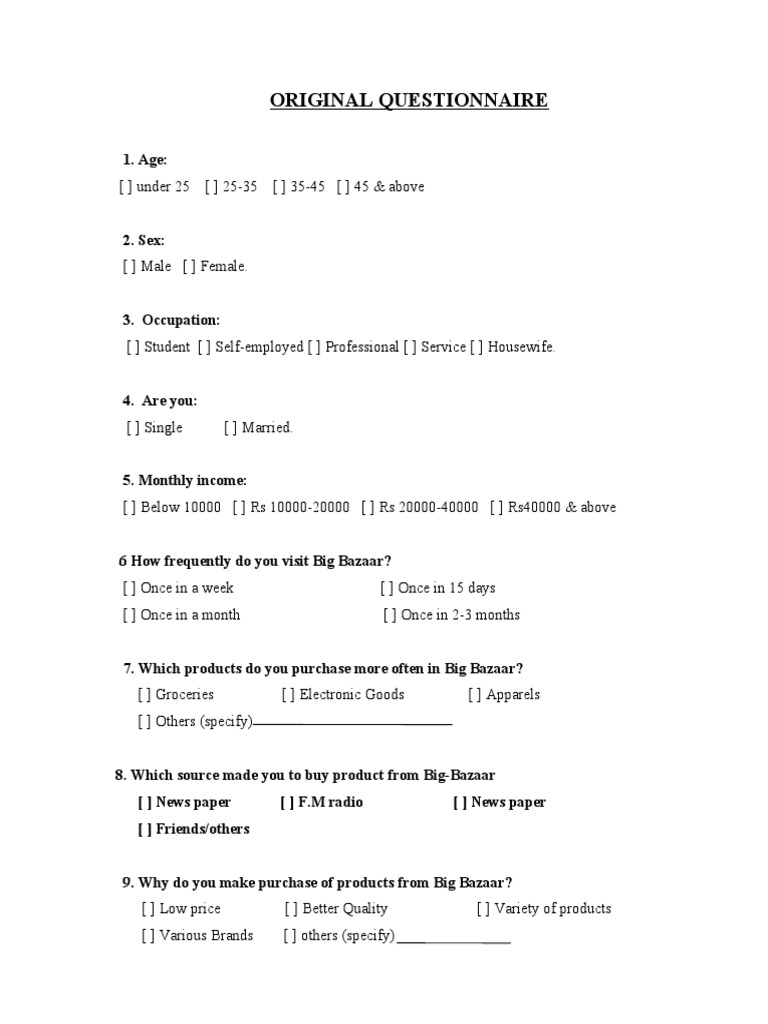 Pantaloons Customer Survey Questionnaire | PDF | Retail | Brand