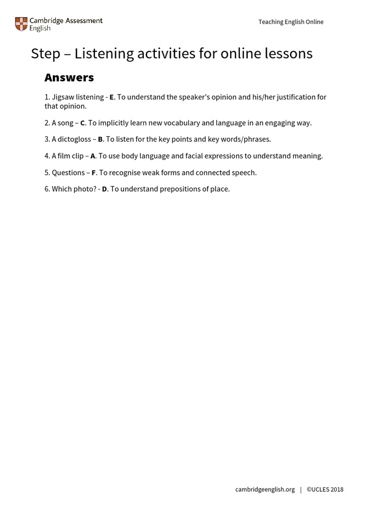 Online Listening Activities for ESL | PDF | Career & Growth | Foreign ...