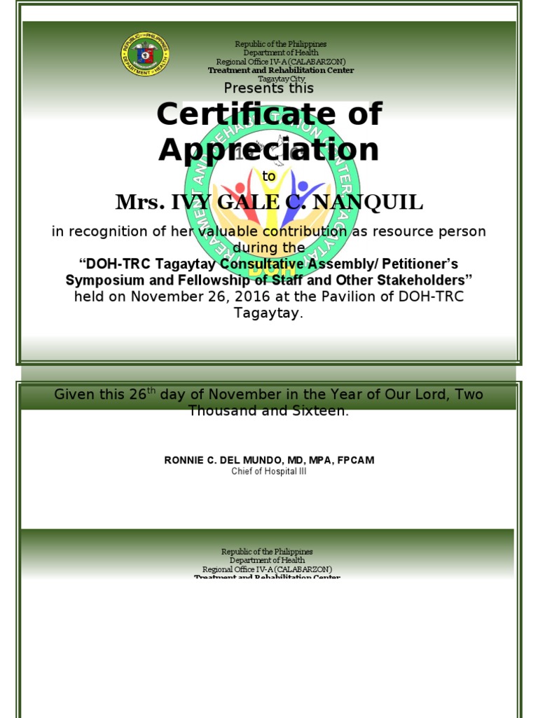 Certificate of Appreciation | PDF