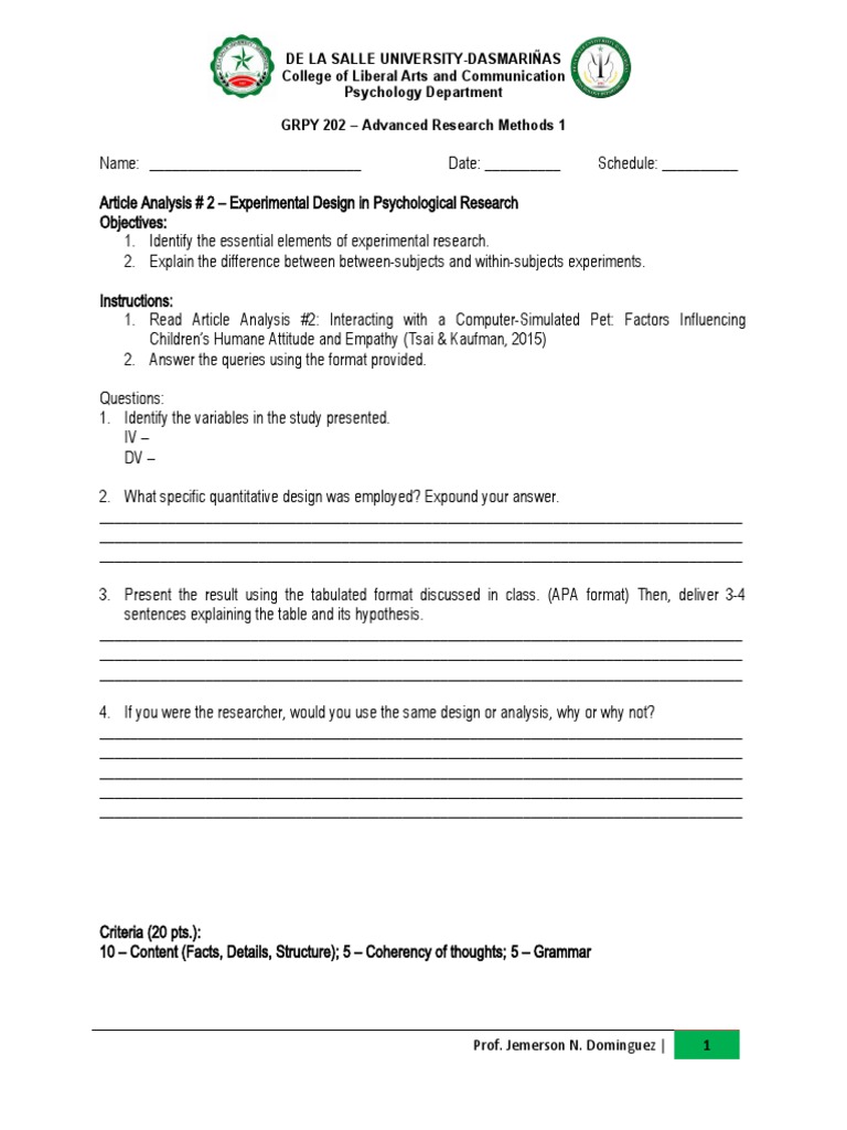 Experimental Design in Psychology Research | PDF | Career & Growth | Art