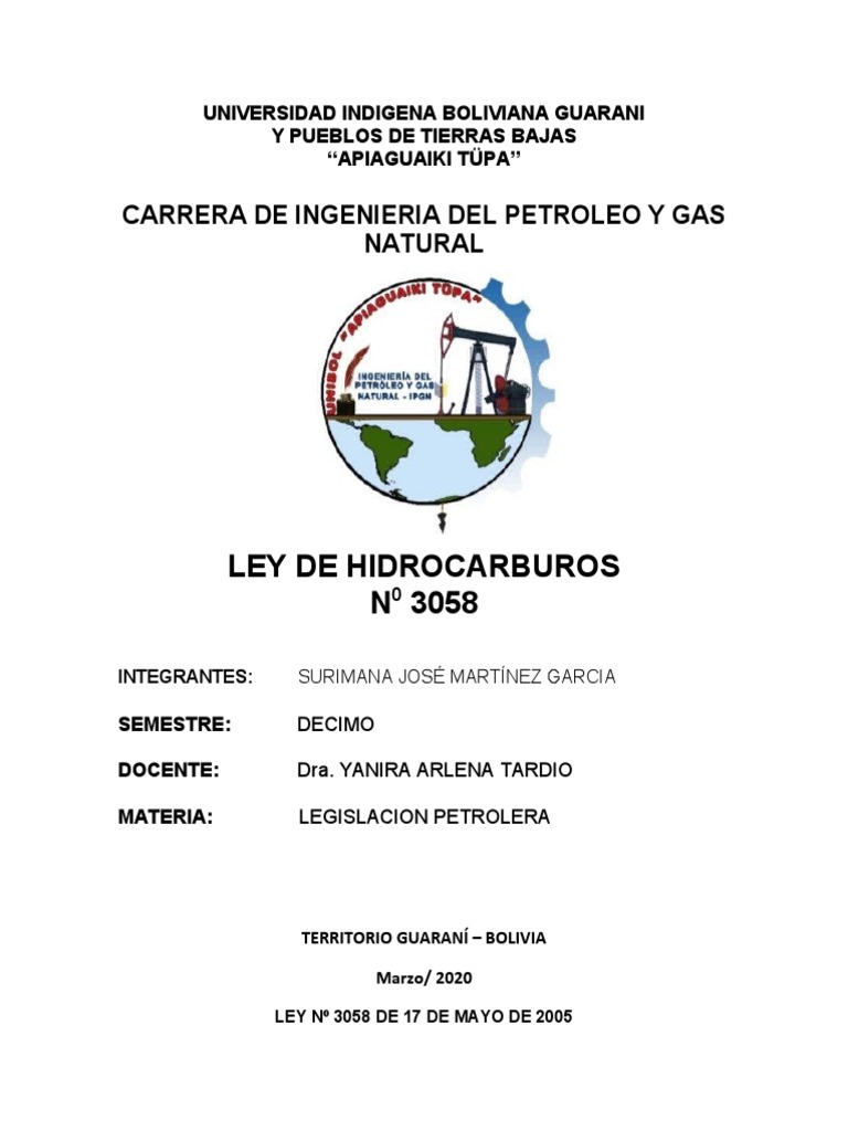 Ley de Hidrocarburos N° 3058 en Bolivia | PDF | Bolivia | Petróleo